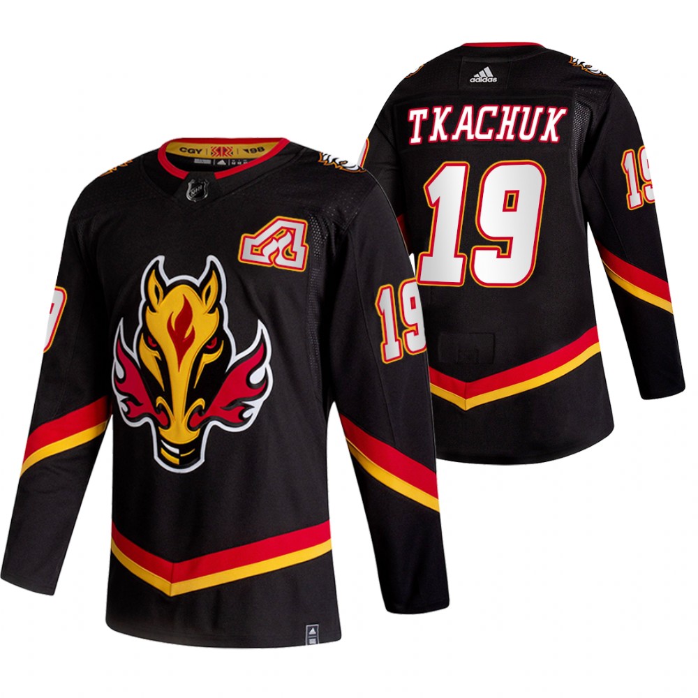 2021 Adidias Calgary Flames #19 Matthew Tkachuk Black Men Reverse Retro Alternate NHL Jersey